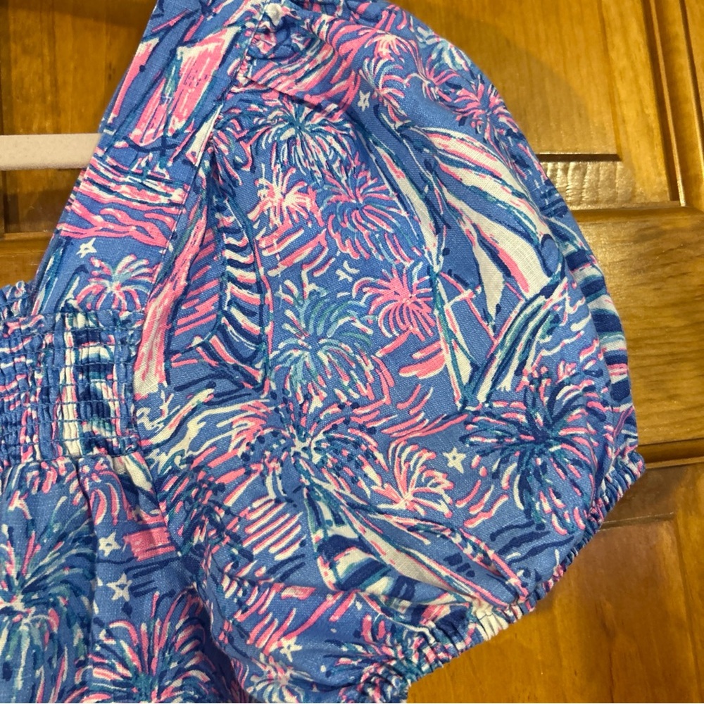Lilly Pulitzer Keating Short Sleeve Linen Top Oca Blue Sailabration Sz 10-EUC - Picture 5 of 8